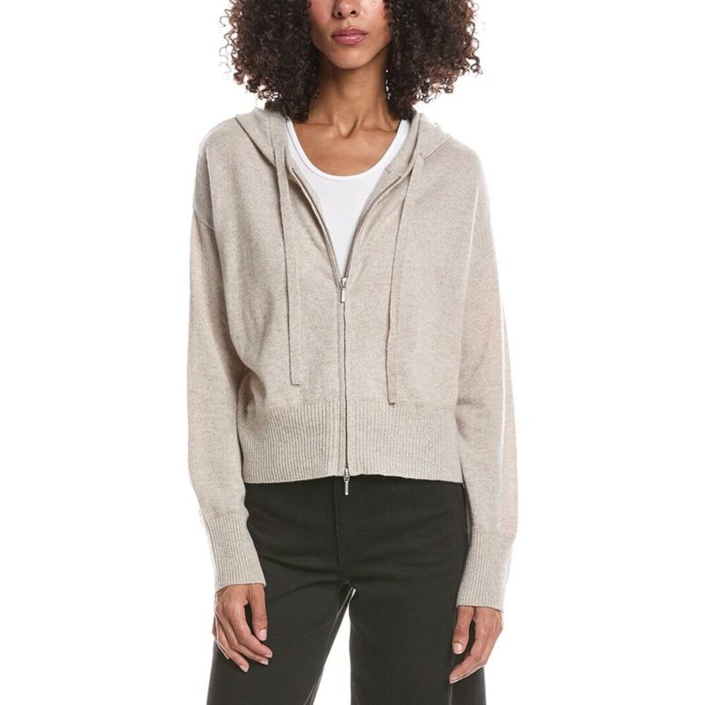 Brodie Cashmere Womens  Bryanna Trim 100% Cashmere Hoodie, Brown